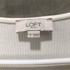 Loft White Ribbed Faux Surplice Short Sleeve Blouse Size Medium